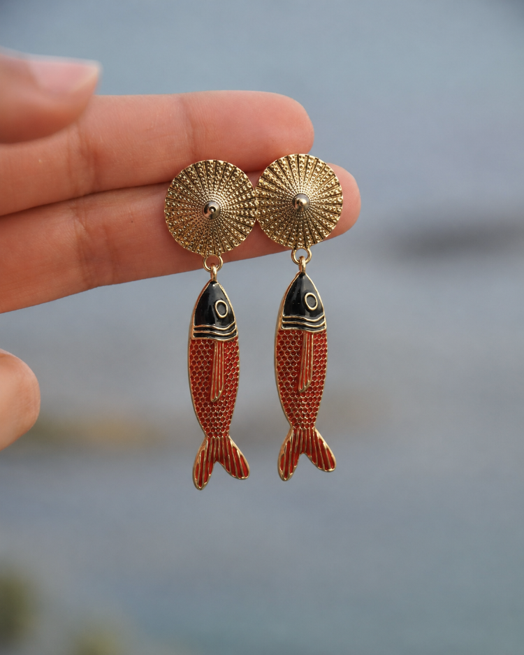 Kırmızı&Gold Balık Küpe