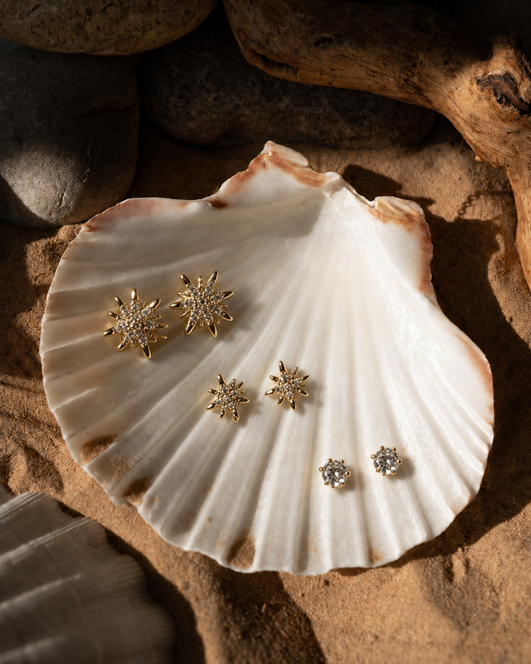 Taşlı Gold Küpe Set