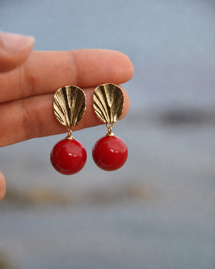 Gold&Kırmızı Top Küpe