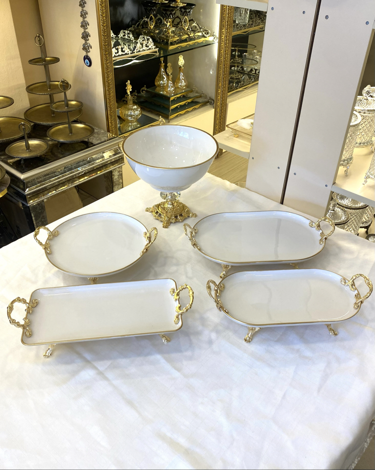 5 li gold kulplu porselen set