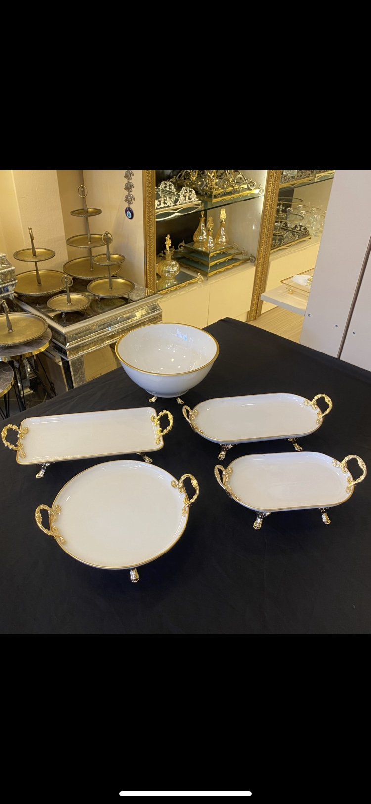 5 li gold kulplu porselen set