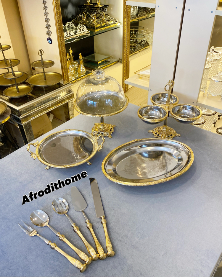 4 lü gold çerçeveli çelik set