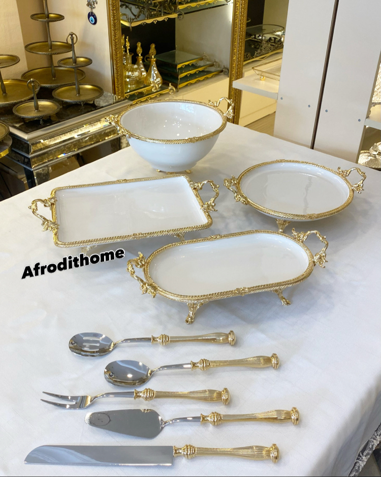 4 lü gold çerçeveli porselen set