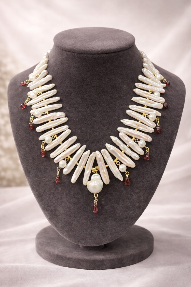 İnci Granat Kolye