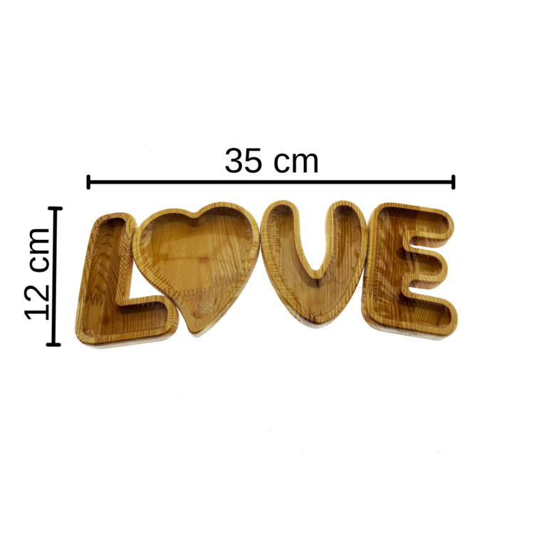 Doğal Kayın Ağacından Love Ahşap Çerezlik ve Sunumluk 4 lü Kase