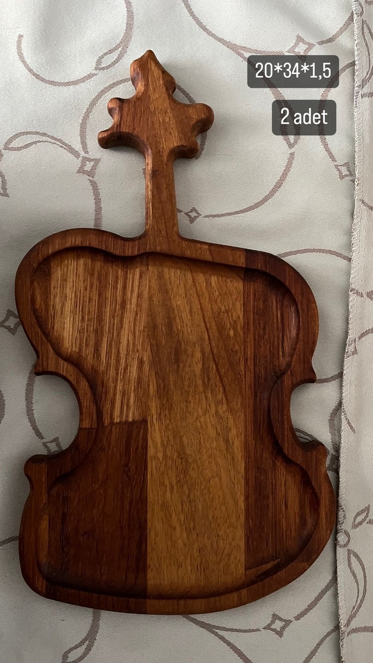 Masif Ceviz Gitar Şeklinde Ahşap Çerezlik - Kahvelik - Kahvaltılık Çok Amaçlı Sunumluk