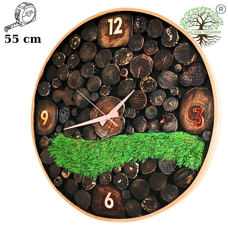55 cm çap ahşap saat