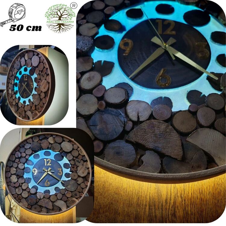 50 cm çap ahşap saat