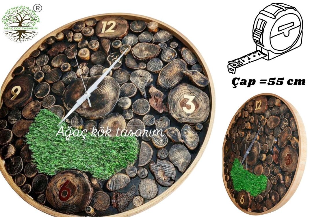 55 cm çap ahşap saat