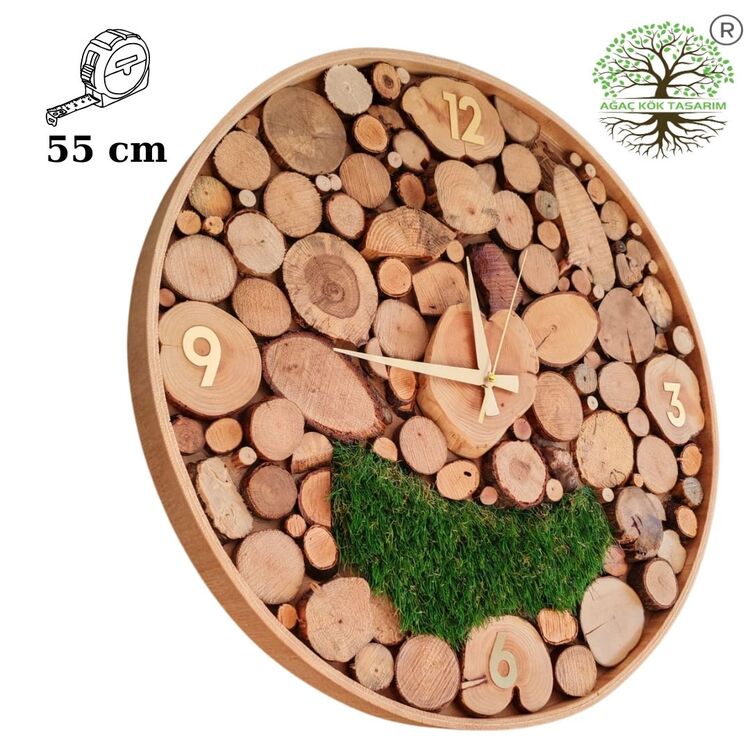55 cm çap ahşap saat