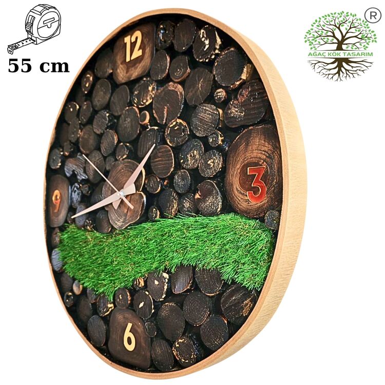 55 cm çap ahşap saat