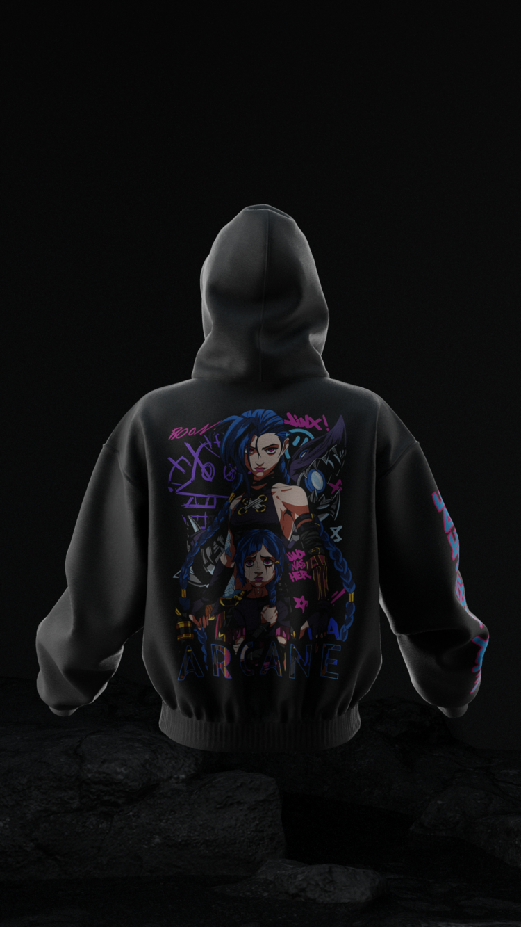 Jinx Arcane Powder Oversize Unisex Hoodie Kapüşonlu Sweatshirt