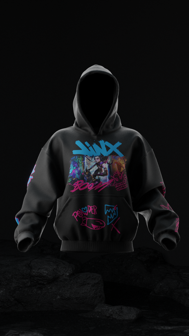 Jinx BOOM Arcane Oversize Unisex Hoodie Kapüşonlu Sweatshirt