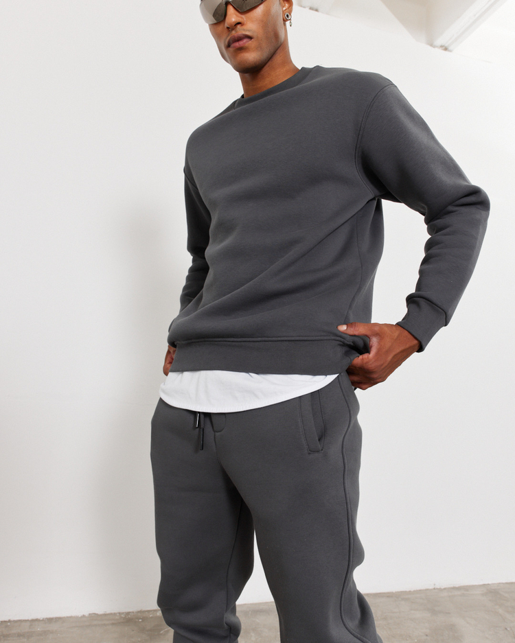 Bisiklet Yaka 3 İplik Şardonlu Pamuklu Antrasit Sweatshirt