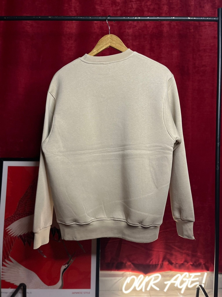 Bisiklet Yaka 3 İplik Şardonlu Pamuklu Bej Sweatshirt