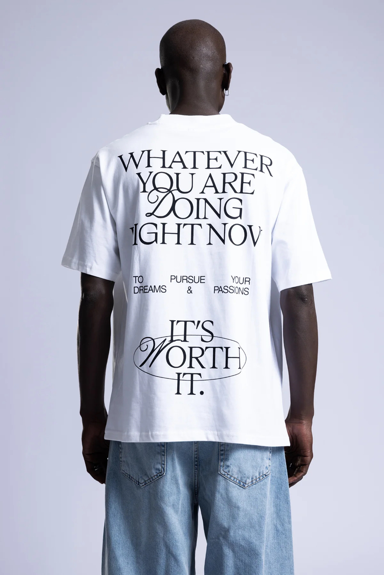 Oversize Fit Bisiklet Yaka %100 Pamuk Beyaz Baskılı Erkek T-Shirt