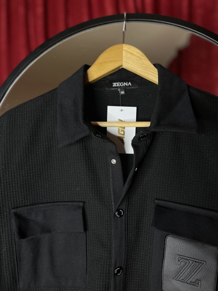 Zegna Çift Cepli Deri Detaylı Baskılı Kışlık Gömlek