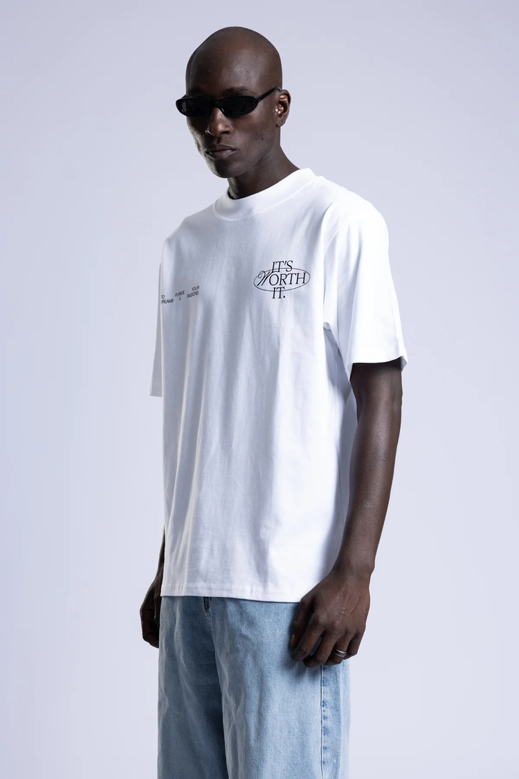 Oversize Fit Bisiklet Yaka %100 Pamuk Beyaz Baskılı Erkek T-Shirt