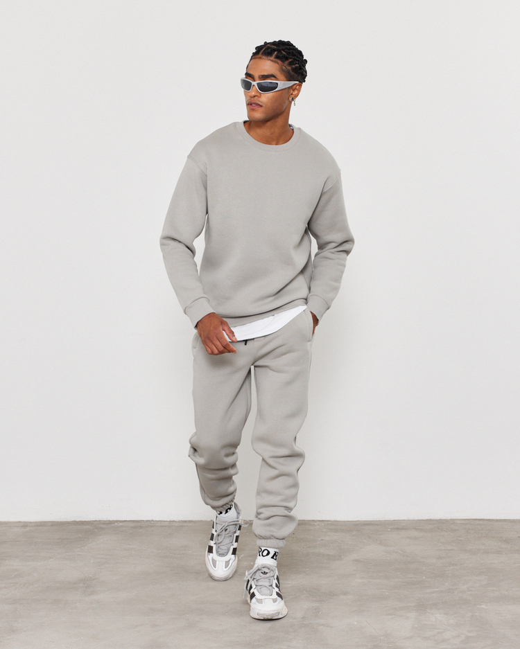 Bisiklet Yaka 3 İplik Şardonlu Pamuklu Gri Sweatshirt