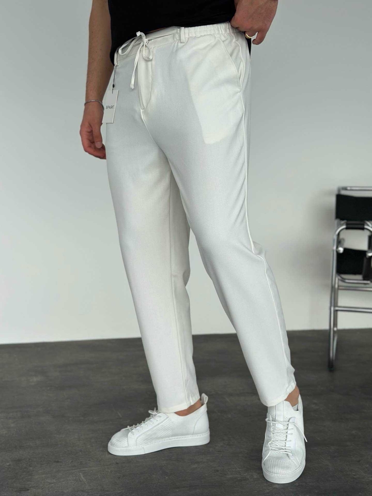Modern Fit Lastikli Beyaz Kumaş Pantolon 