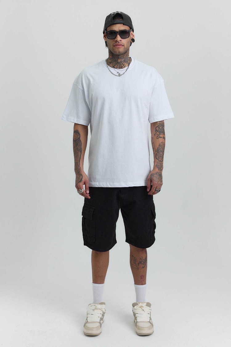 Oversize Fit Beyaz %100 Pamuk Erkek T-Shirt