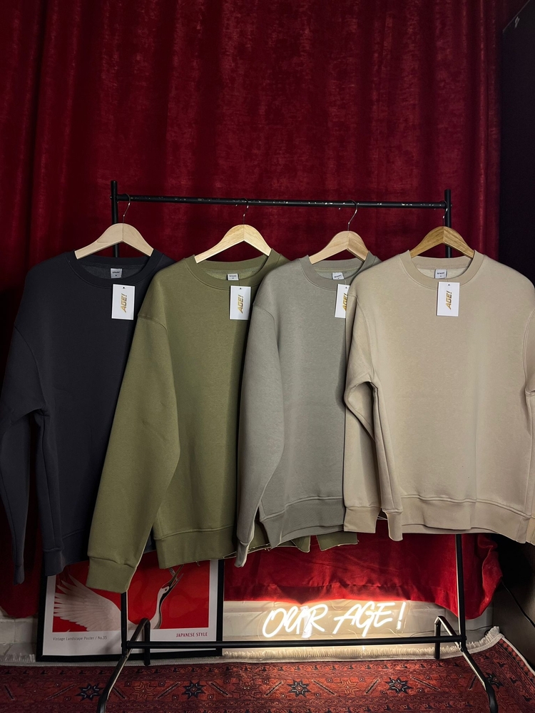 Bisiklet Yaka 3 İplik Şardonlu Pamuklu Haki Sweatshirt