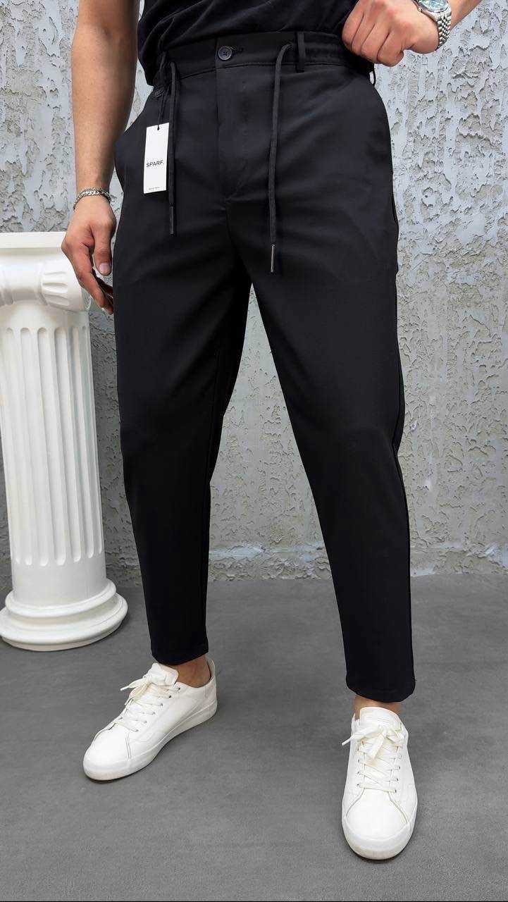 Modern Fit Lastikli Siyah Kumaş Pantolon 