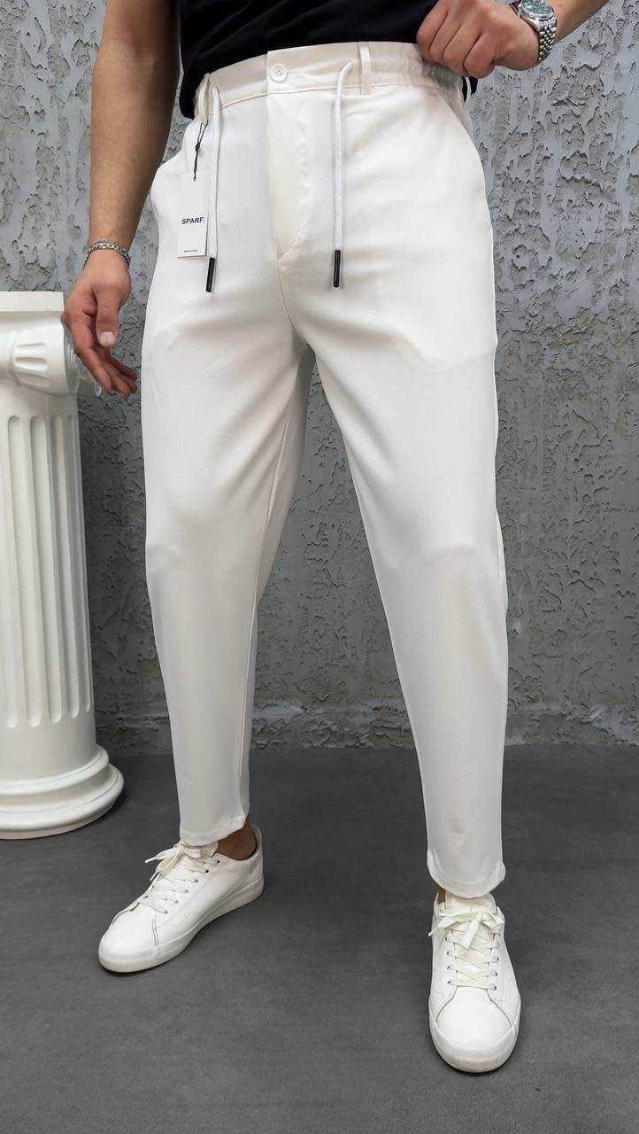 Modern Fit Lastikli Beyaz Kumaş Pantolon 