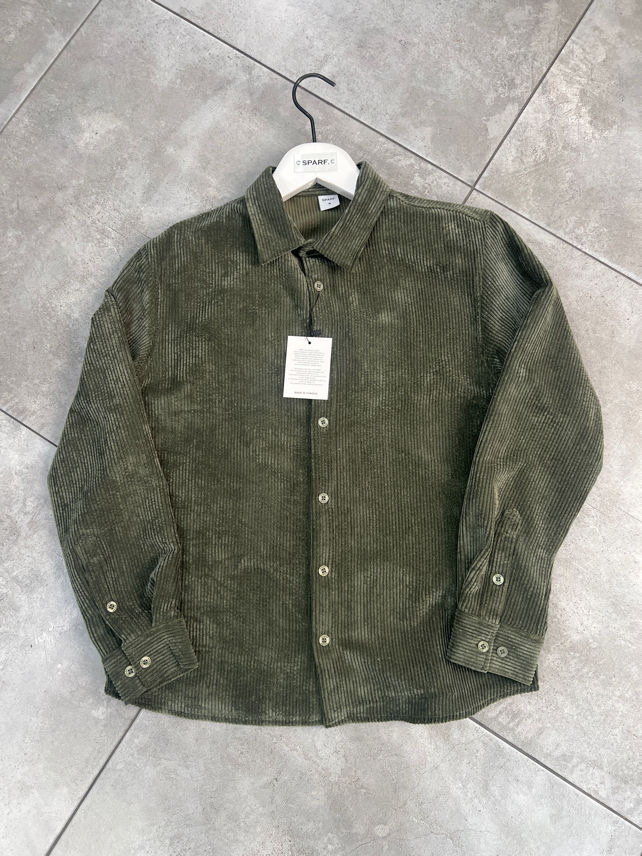 Relaxed Fit Düğmeli Haki Kadife Gömlek