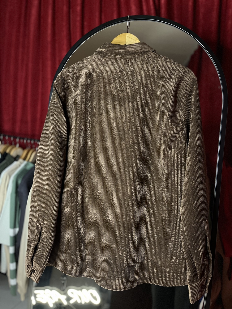 Relaxed Fit Düğmeli Kahverengi Kadife Gömlek