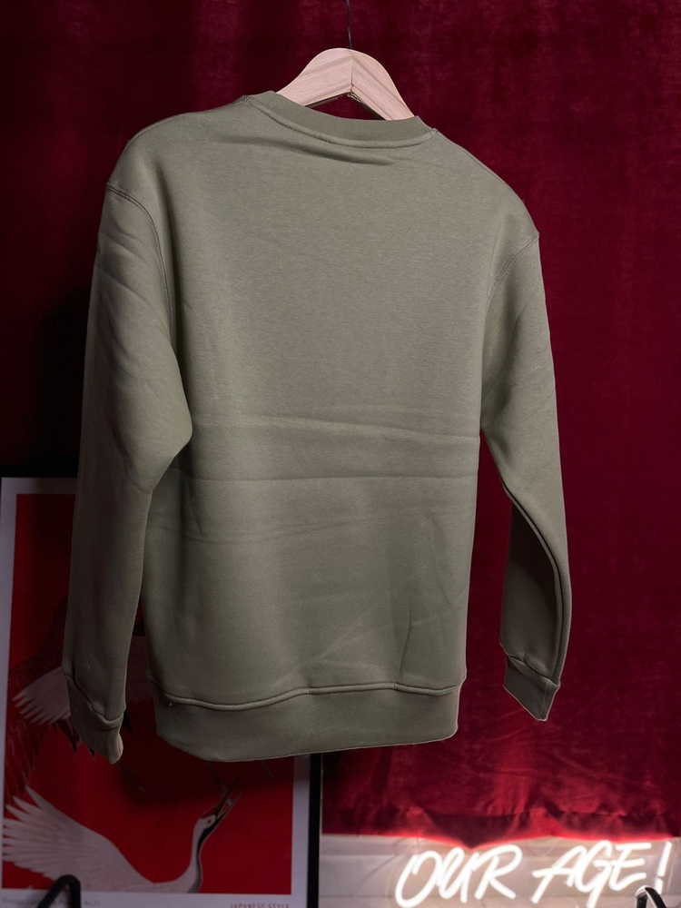 Bisiklet Yaka 3 İplik Şardonlu Pamuklu Haki Sweatshirt