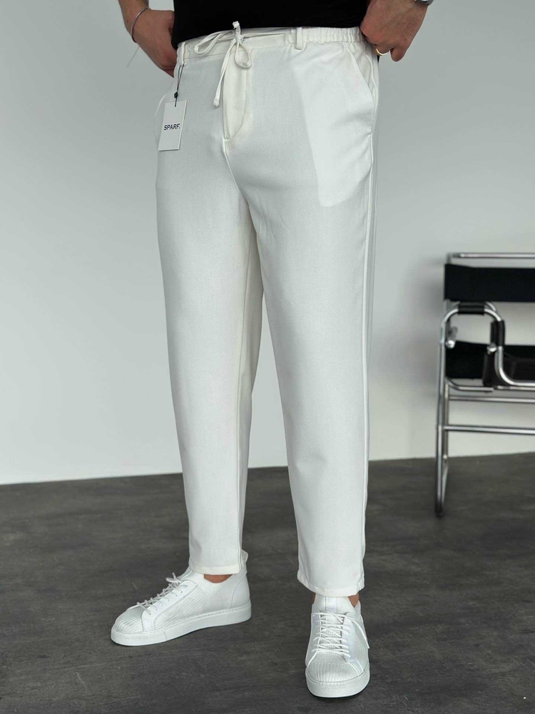 Modern Fit Lastikli Beyaz Kumaş Pantolon 