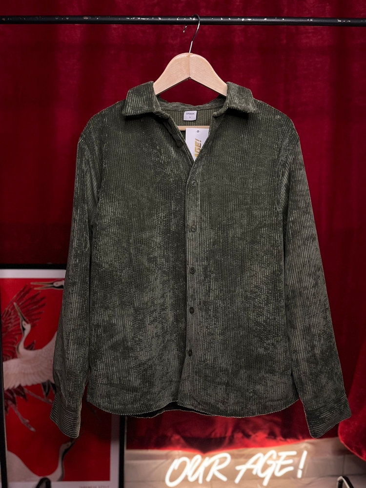 Relaxed Fit Düğmeli Haki Kadife Gömlek