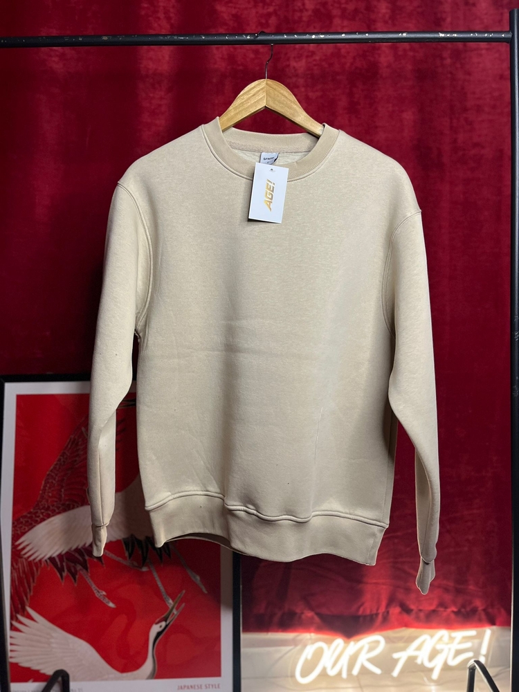 Bisiklet Yaka 3 İplik Şardonlu Pamuklu Bej Sweatshirt