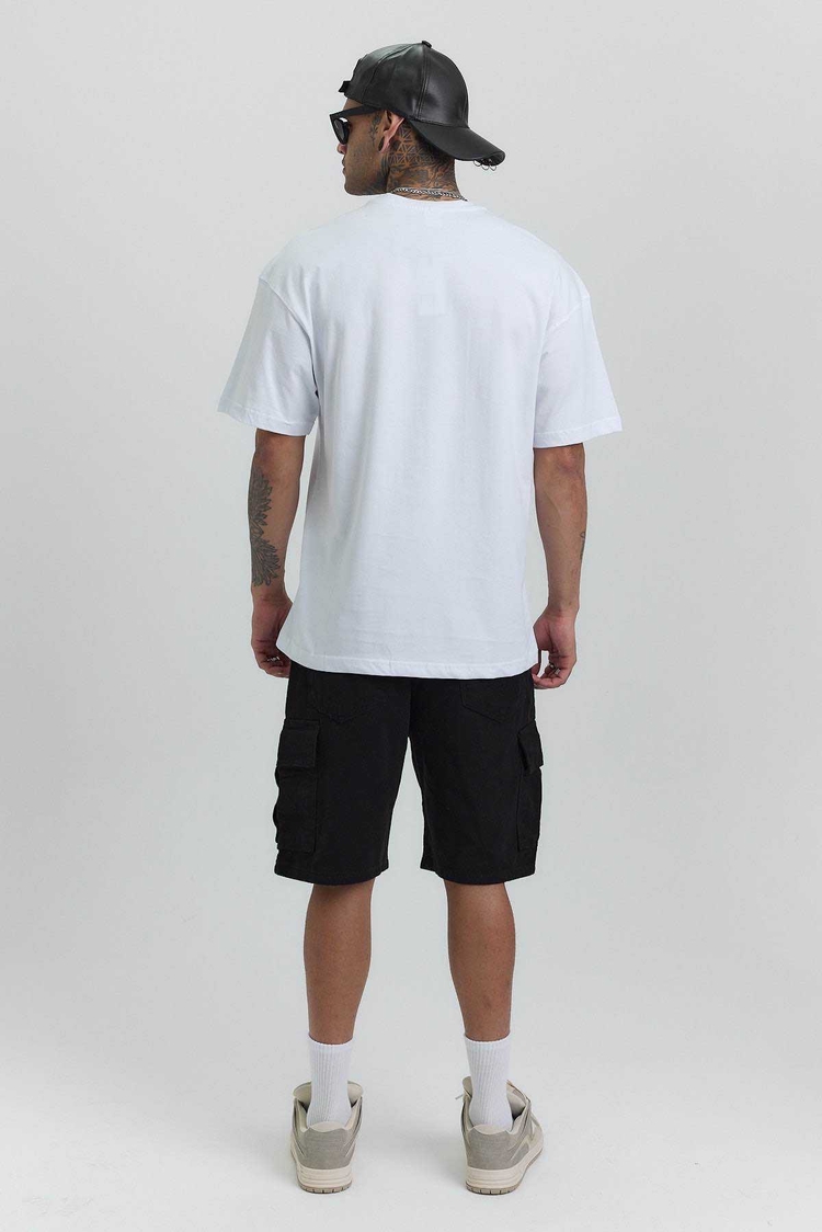 Oversize Fit Beyaz %100 Pamuk Erkek T-Shirt