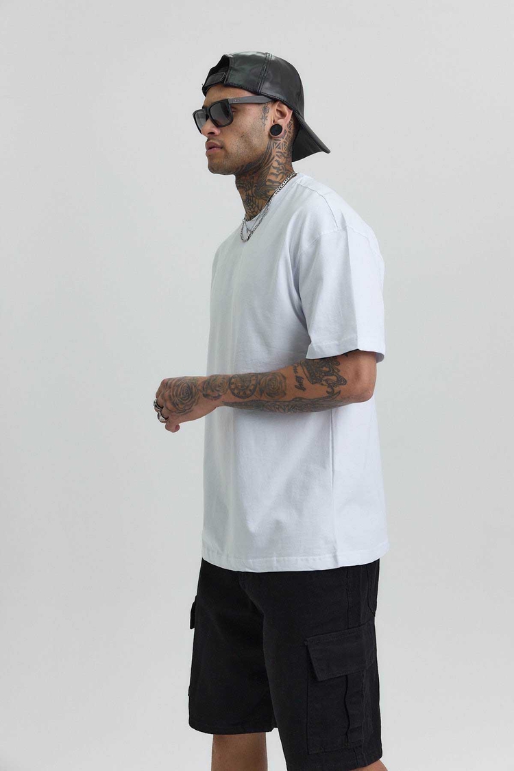 Oversize Fit Beyaz %100 Pamuk Erkek T-Shirt