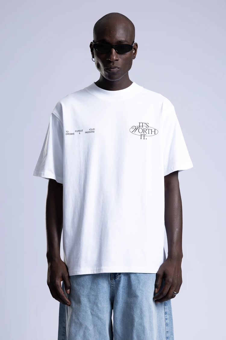 Oversize Fit Bisiklet Yaka %100 Pamuk Beyaz Baskılı Erkek T-Shirt