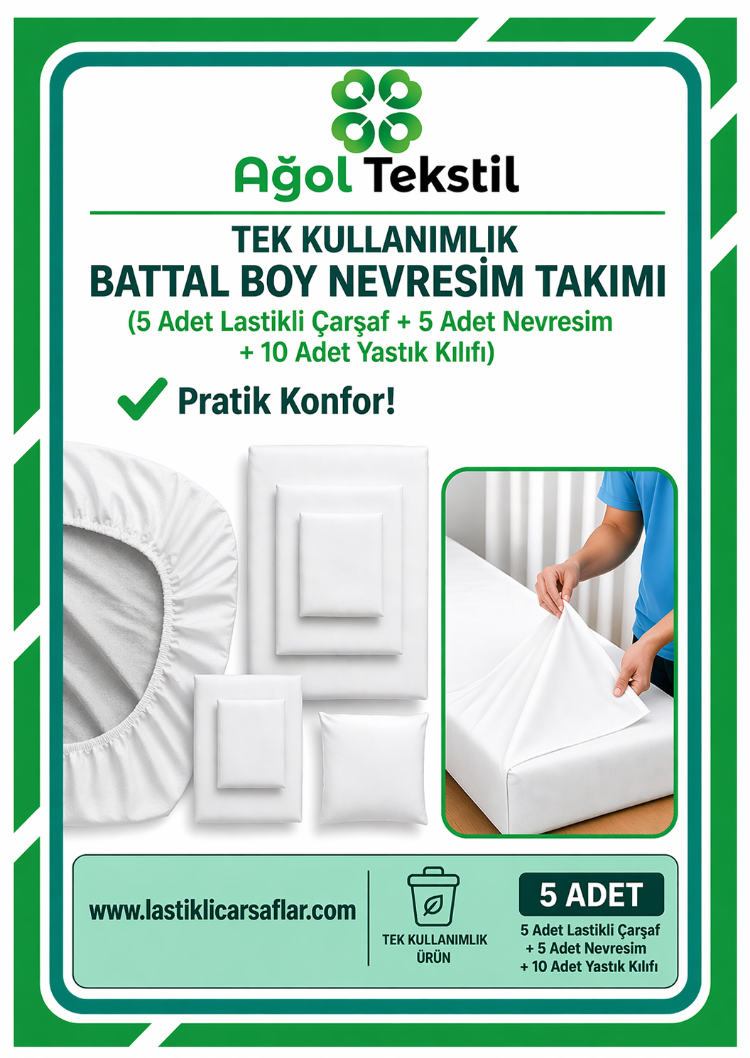 Tek Kullanımlık Battal Boy Nevresim Takımı – 5'li Set (Çarşaf, Yorgan, Yastık Kılıfı)