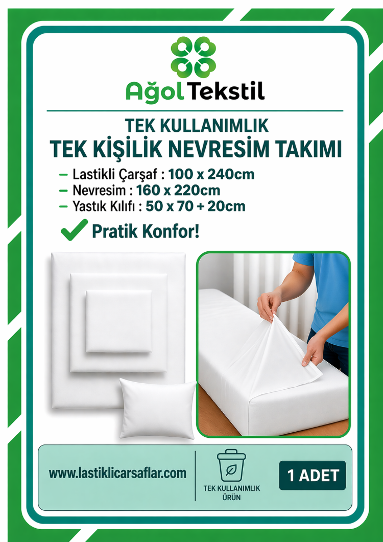 Tek Kişilik Tek Kullanımlık Nevresim Takımı (Çarşaf + Yorgan Kılıfı + Yastık Kılıfı)
