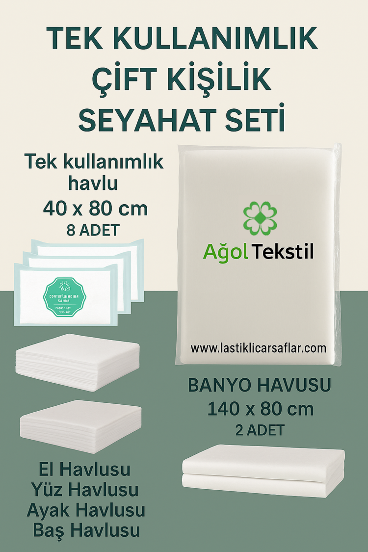 Çift Kişilik Tek Kullanımlık Seyahat Seti – Nevresim Takımı + 10’lu Havlu Paketi