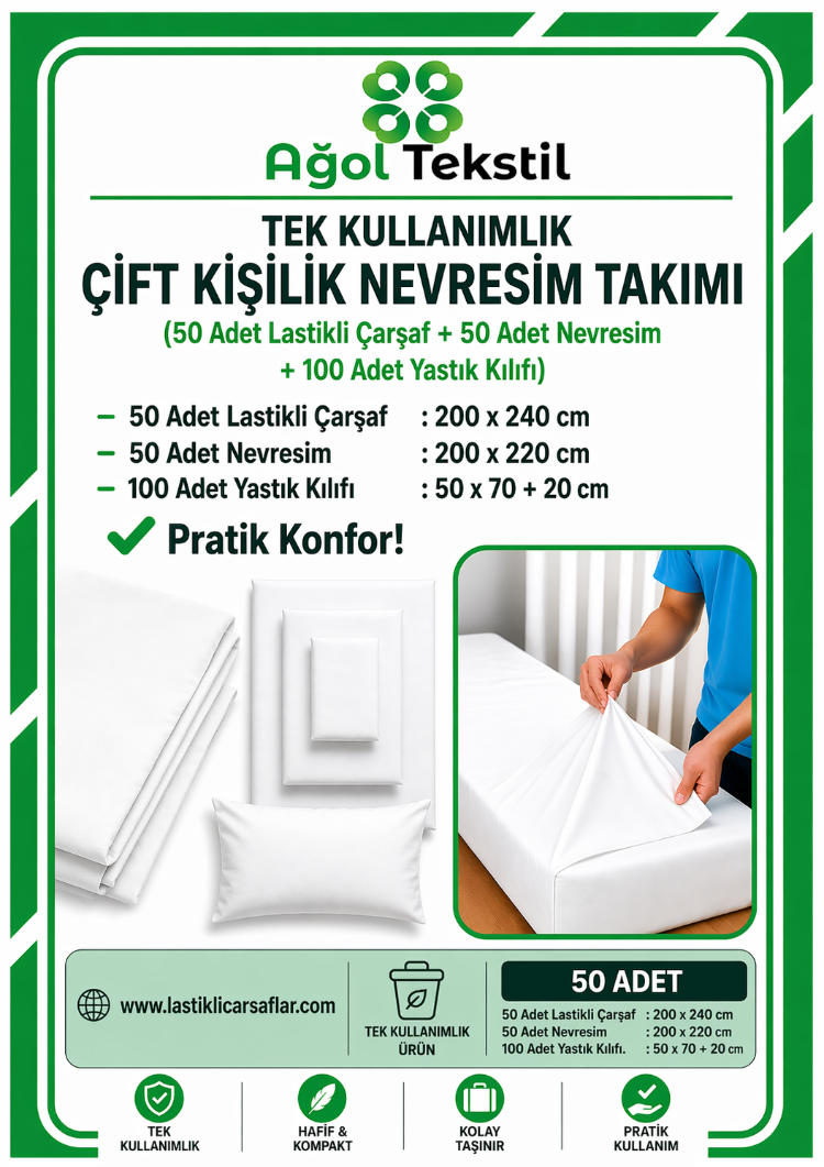 Çift Kişilik Tek Kullanımlık Nevresim Takımı – 50’li Endüstriyel Set |