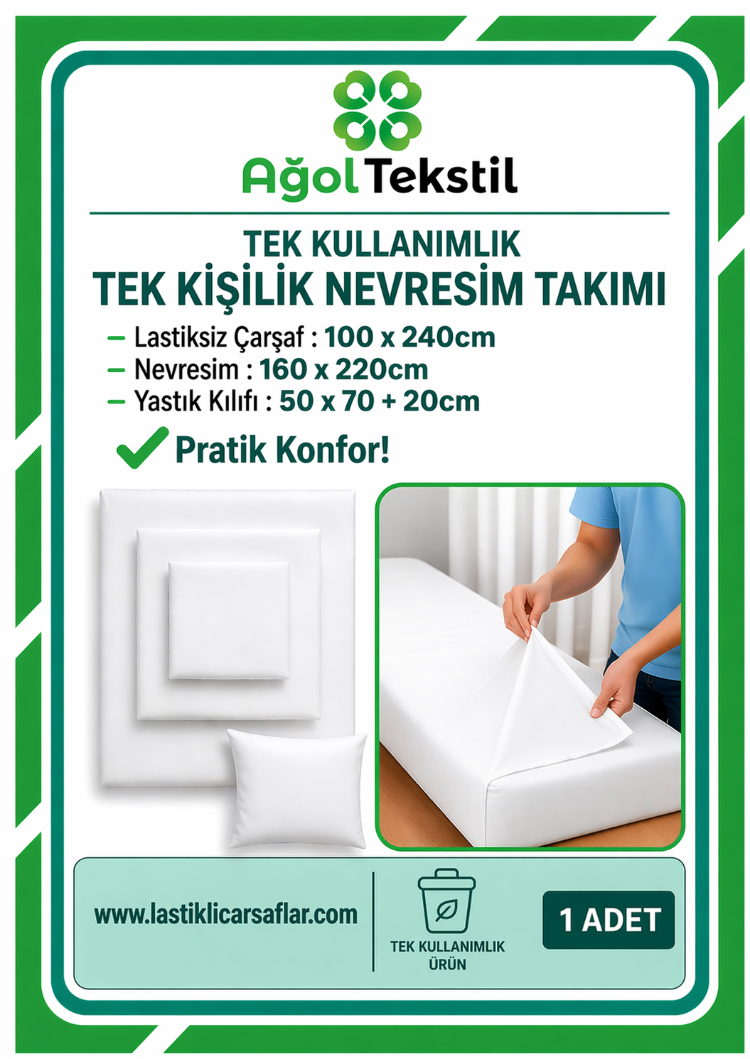 Tek Kullanımlık Tek Kişilik Nevresim Takımı – Çarşaf, Yorgan ve Yastık Kılıfı (1 Adet)
