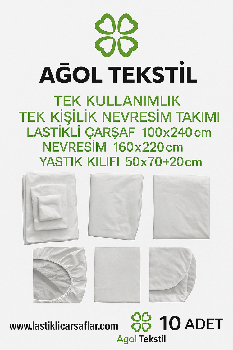 Tek Kullanimlik Tek Kisilik Nevresim Takimi – 10lu Set Lastikli Carsafli Yatak Seti