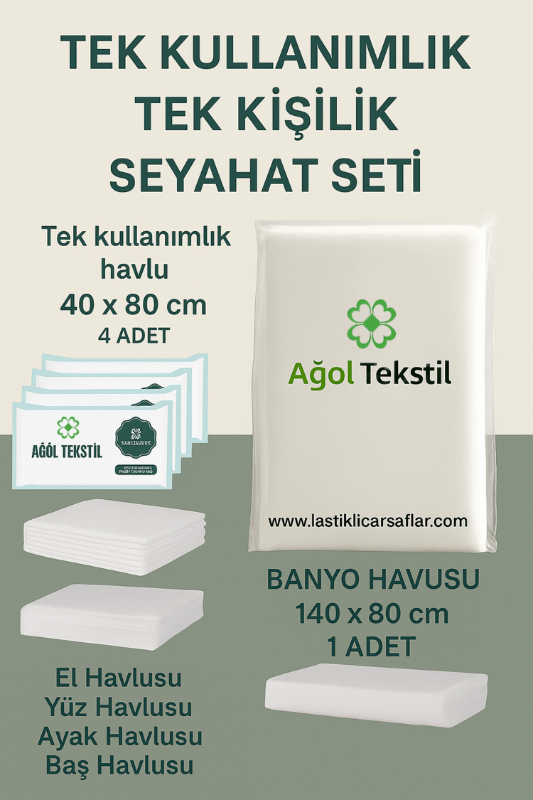 Tek Kişilik Tek Kullanımlık Seyahat Seti – Nevresim + 5’li Havlu