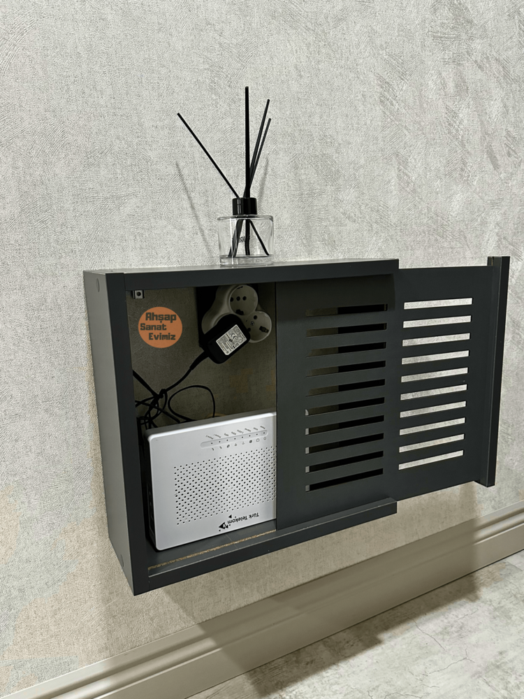 SÜRGÜLÜ WİFİ MODEM DUVAR DÜZENLEYİCİ DÜZ ÇİZGİ MODEL ANTRASİT