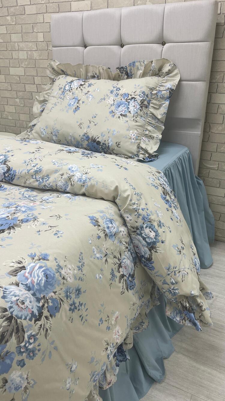 Tek kişilik 100x200 cm yatak için fırfırlı etekli lastikli çarşaf, nevresim takımı