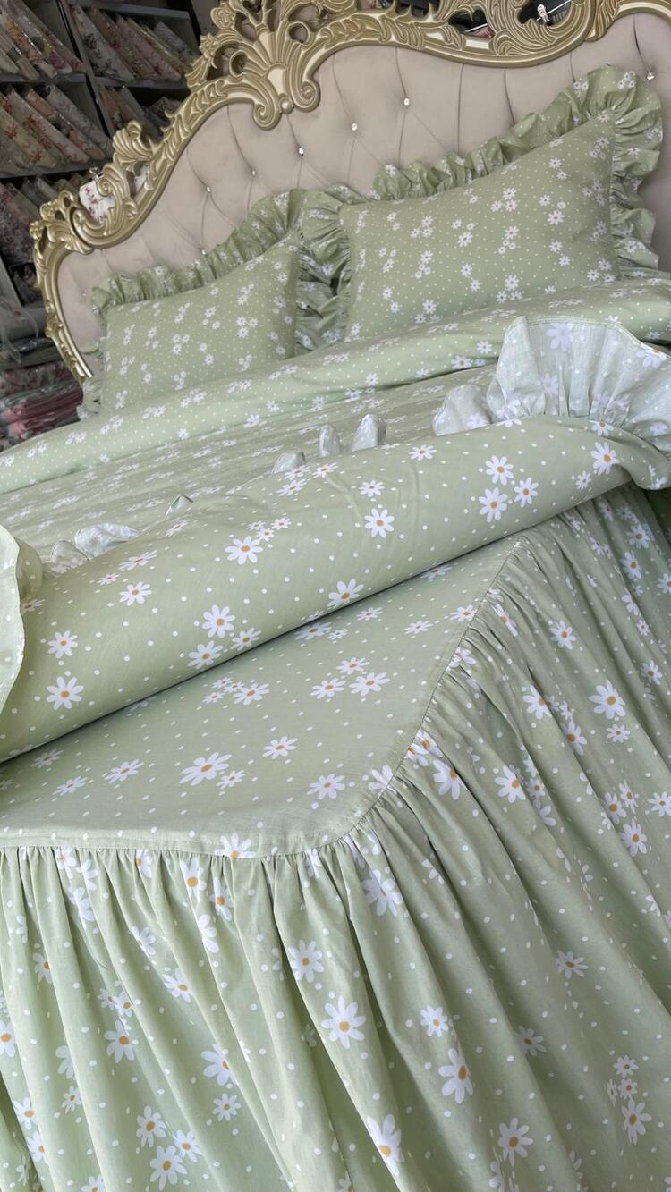 çift kişilik 160x200 cm yatak için fırfırlı etekli lastikli çarşaf, nevresim takımı