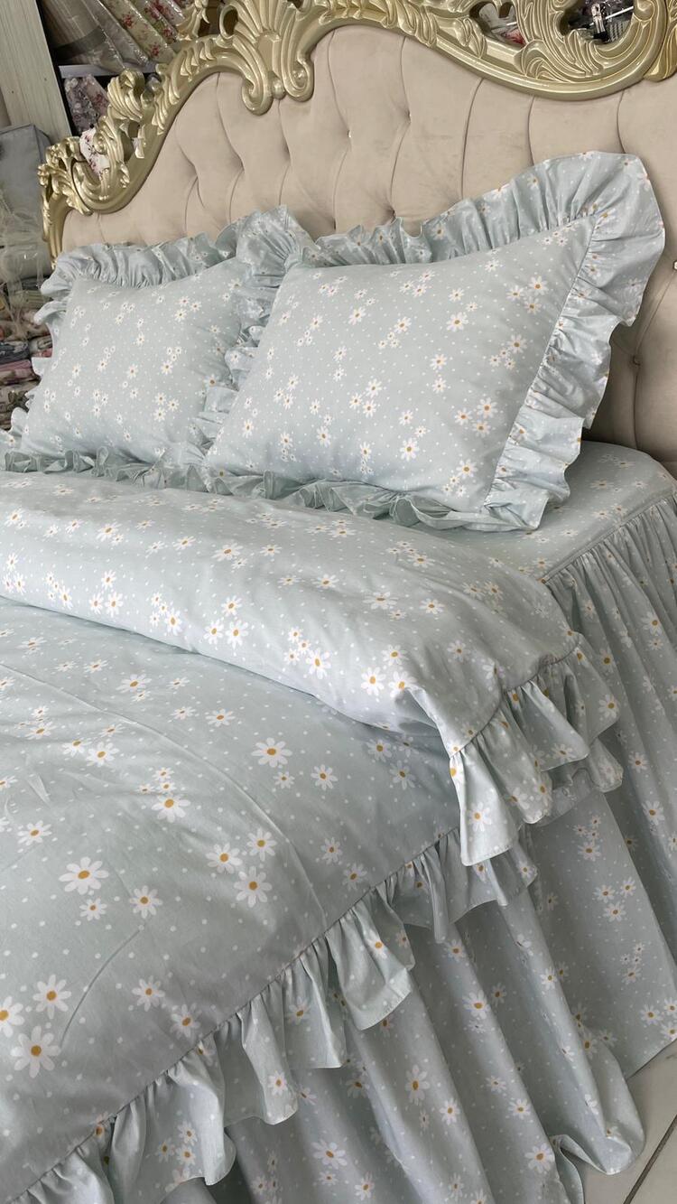 çift kişilik 160x200 cm yatak için fırfırlı etekli lastikli çarşaf, nevresim takımı