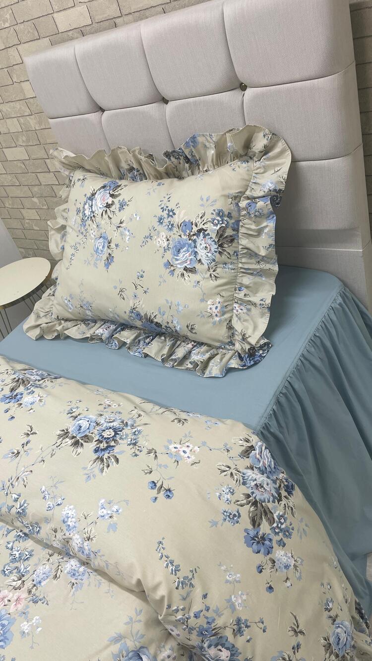 Tek kişilik 100x200 cm yatak için fırfırlı etekli lastikli çarşaf, nevresim takımı