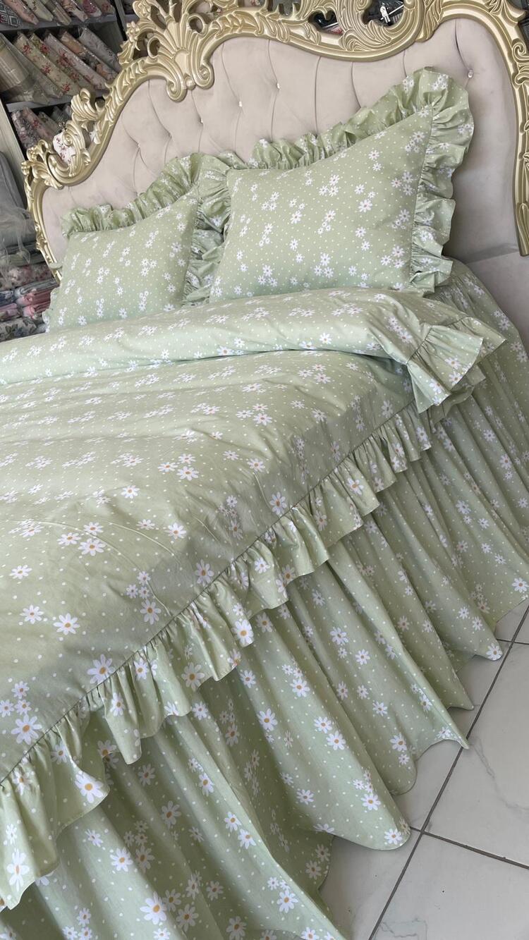 çift kişilik 160x200 cm yatak için fırfırlı etekli lastikli çarşaf, nevresim takımı
